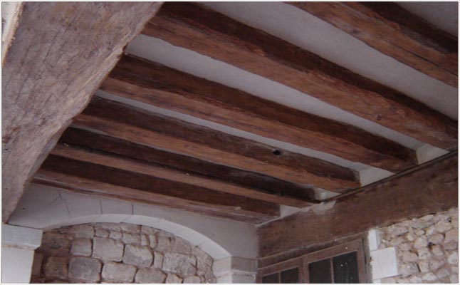restauration d'un plafond enduit 'torchis traditionnel' après traveaux
