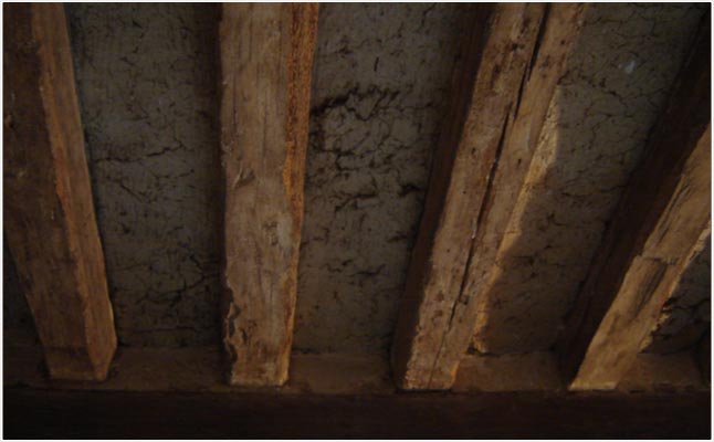 réalisation d'une restauration d'un plafond enduit 'torchis traditionnel' avant travaux